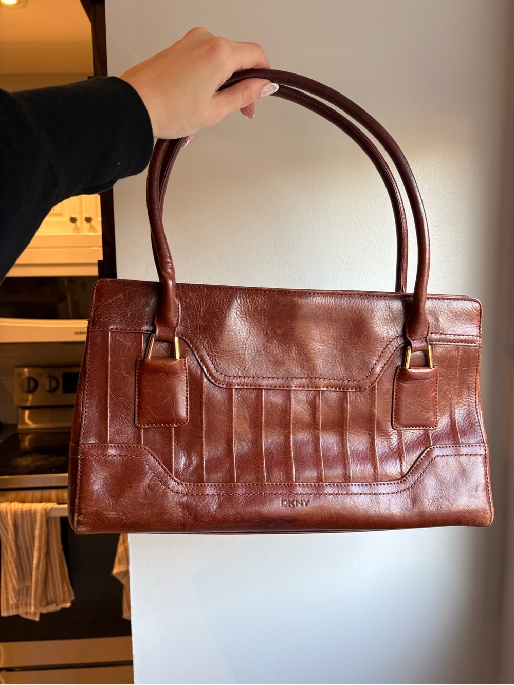 DKNY Vintage Brown Leather Shoulder Bag Satchel